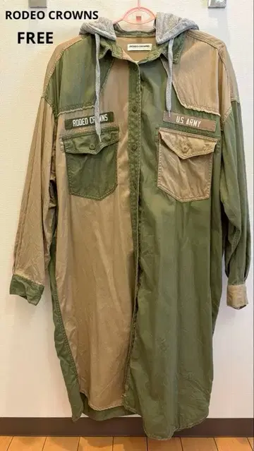 로데오 크라운 후드 부착 밀리터리 셔츠 원피스 프리