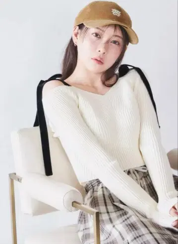 숄더 리본 오프숄더 니트 풀오버 SNIDEL