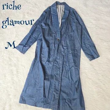 [리셰 글래머] 원 버튼 심플 얇은 소재 데님 롱 코트 M 봄/가을 파랑