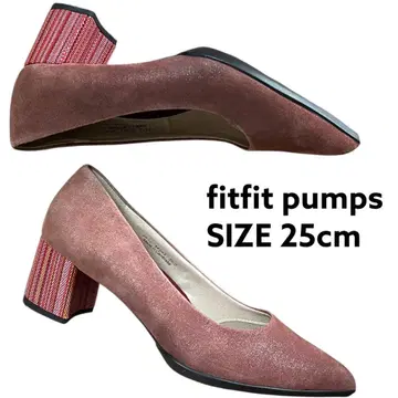 fitfit 스웨이드 펌프스 스트라이프 디자인 힐 테라코타 25cm
