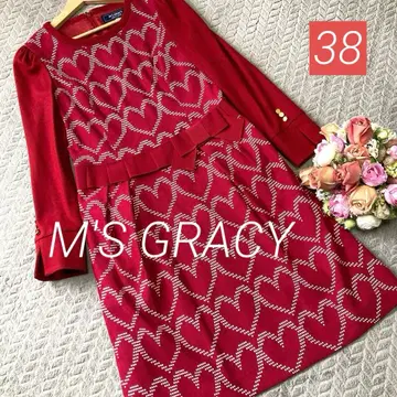 [새상품급] 하트 모티브 니트 원피스 니트 울 38 레드