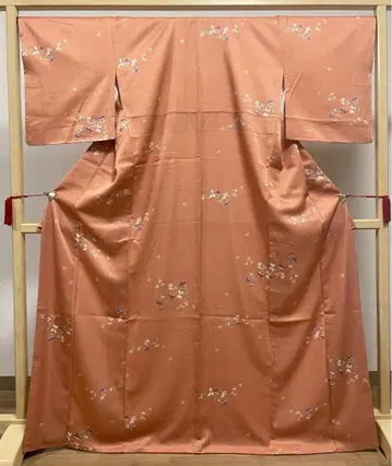 A 꽃무늬 오렌지 화학 섬유 이중 기모노 코몬 워셔블 기모노 K57