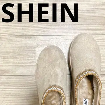 SHEIN 무스탕 부츠 베이지 통굽 슬립온 자수 25cm US9