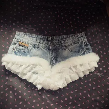 새상품급 헤이세이 갸루 히메 스타일 프릴 데님 숏팬츠 그런지