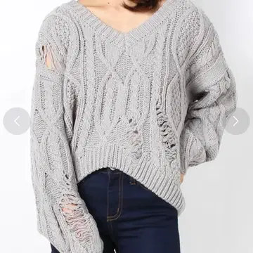 GYDA 케이블 데미지 숏 니트 상의 제이다 그레이