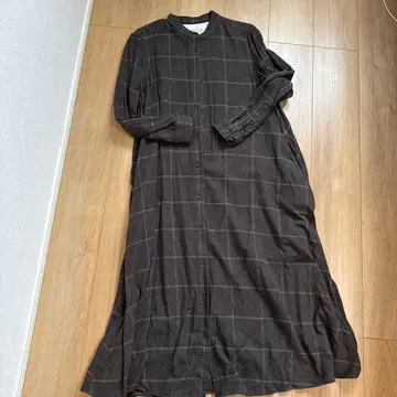 무인양품 다크 브라운 체크 무늬 셔츠 원피스 S
