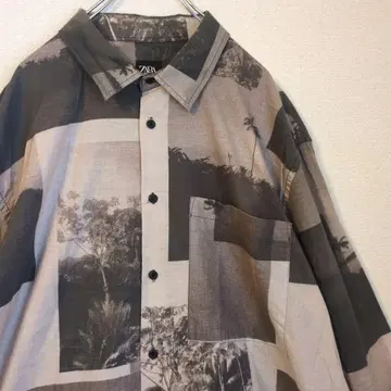 자라 리조트 프린트 셔츠 긴팔 세피아 컬러 나이스 디자인