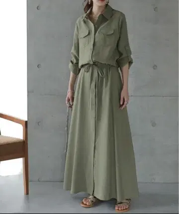 셔츠 원피스 긴팔 카키