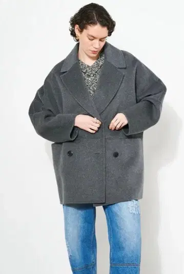 YENN 더블 페이스 피 코트 차콜 그레이