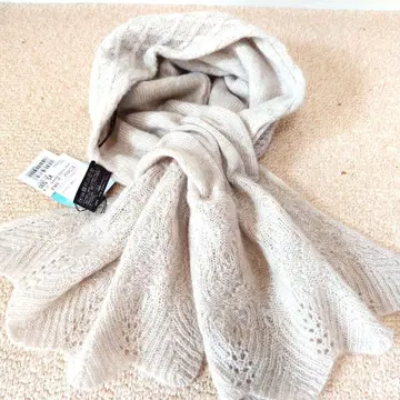 캐시미어 100% 베이지 레이스 편직 머플러