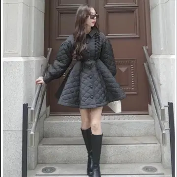 아멜쥬 amerge. 레이스업 플레어 원피스 코트 블랙