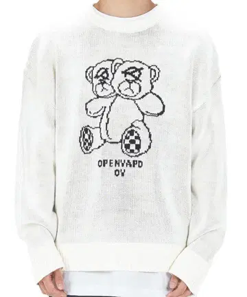 OY OPEN YARD 두 마리 곰 자수 오버 사이즈 니트