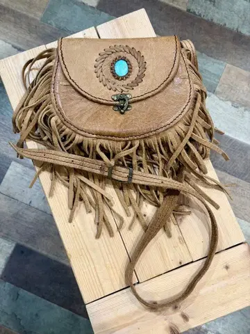[ 터콰이즈 ] 프린지 장식 천연 가죽 숄더백