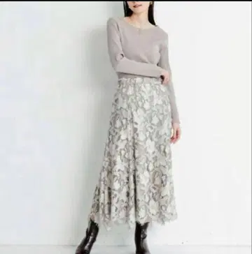 꽃무늬 레이스 A라인 롱 스커트 허리밴딩