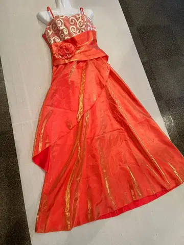 새상품급 연주회 파티/무대/촬영 컬러 오렌지 + 드레이프/코사/스팬 롱