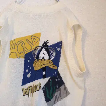 워너 브라더스 더피 덕 얇은 소재 니트 베스트 수입 구제 의류 90년대