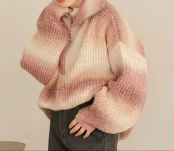 Bab 바브 그라데이션 니트 하프 지퍼 풀오버 핑크 F