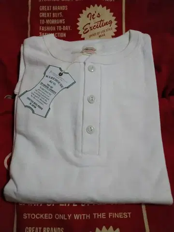 미사용 새상품 웨어하우스 화이트 헨리넥 반팔 T셔츠 XL