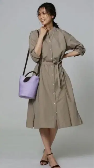 언타이틀 엑설런트 크로스 셔츠 원피스 베이지