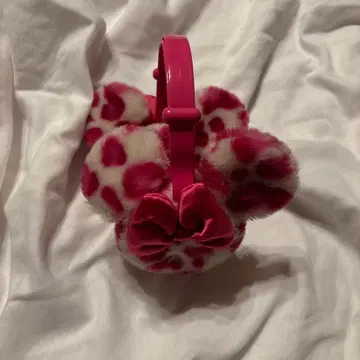 디즈니 핑크 화이트 레오파드 무늬 리본 포함 귀도리 귀마개