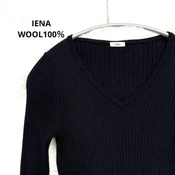 이에나 울 100% V넥 리브 니트 프리 사이즈