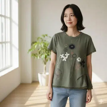 T셔츠 새상품 택 포함 SENSOUNICO 센소유니코 자수 그린