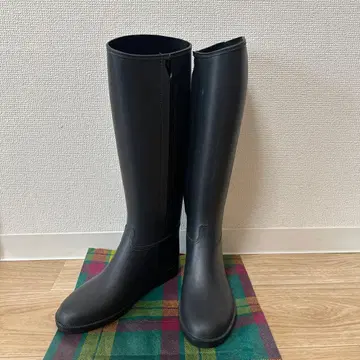 블랙 롱 레인부츠 사이드 지퍼 부착