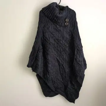 하나뿐인 네이비 케이블 니트 판초 여성용 아우터