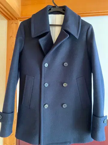 쉽스 네이비 울 더블 브레스트 피 코트