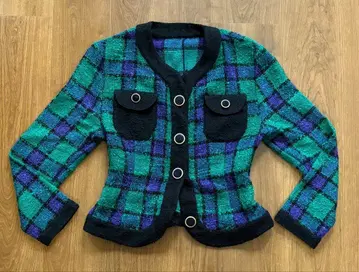 체크 무늬 긴팔 가디건