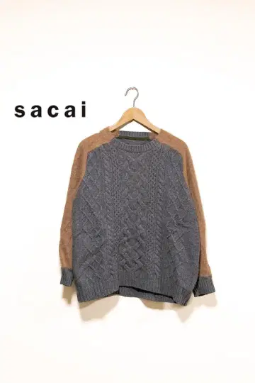 sacai 케이블 니트 스웨터 그레이/브라운