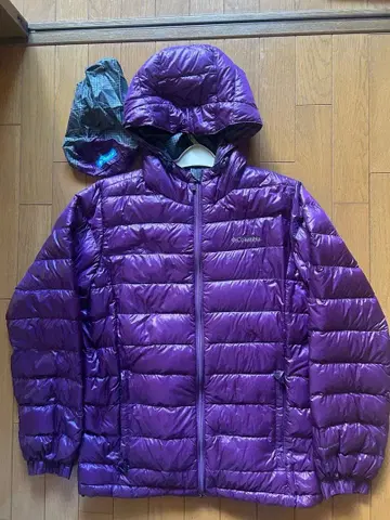 컬럼비아 다운 자켓 후드 부착 수납 봉투 포함 보라색