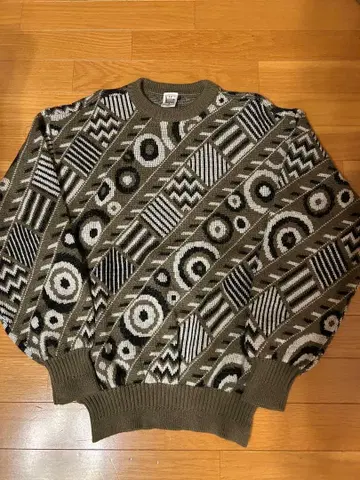 Modigliani 기하학 패턴 스웨터 90s 니트 올 패턴 pop 카키