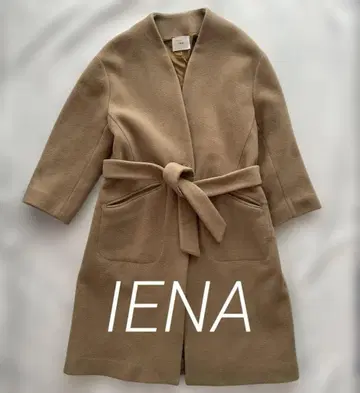 IENA 울 모사 코트 롱 노카라 벨티드 V넥 36