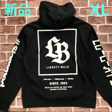 LIBERTY WALK 상의 후드티 블랙 프린트 로고 포켓