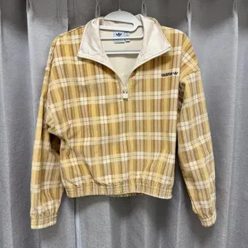 adidas 코듀로이 타탄 하프 지퍼 탑 베이지 M