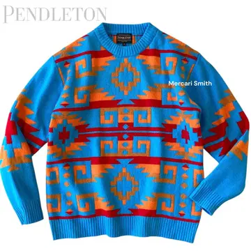 펜들턴 와이드 크루넥 니트 스웨터 네이티브 무늬 올 패턴 별주 M