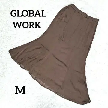 글로벌 워크 플레어 롱 스커트 테로테로 허리밴딩 브라운 M