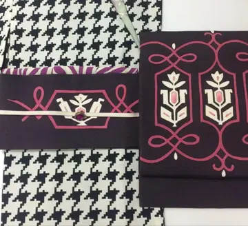 나고야 오비 모던 꽃 무늬 앤티크