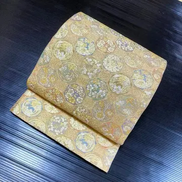 순수 실크 육통 후쿠로 오비 [ 촉금 문양 작은 꽃 ]