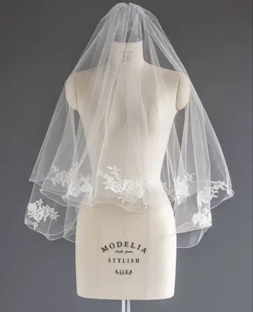 AiLe 웨딩 베일 숏 베일 멜로우 자수