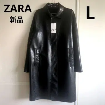 [택 포함 새상품] ZARA 인조 가죽 롱 코트 블랙 L