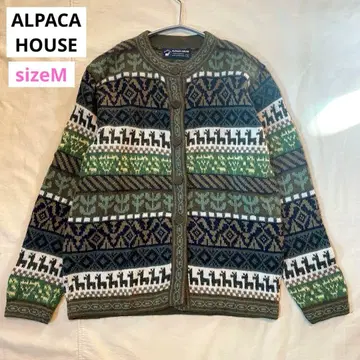 알파카 하우스 페루제 니트 가디건 올 패턴 그린 계열 사이즈 M