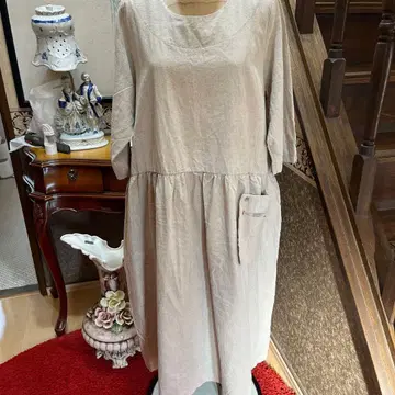 그레이 7부 소매 롱 원피스