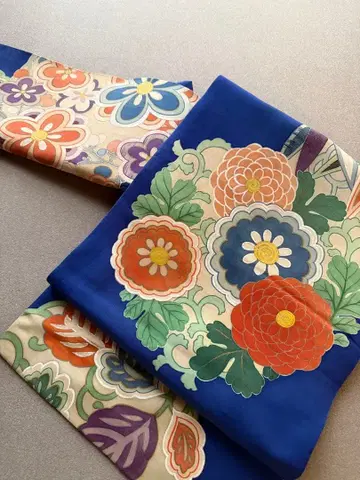 앤티크 오비 파랑 꽃 시오제