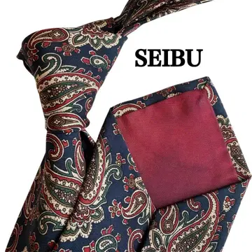 SEIBU 세이부 네이비 보르도 그린 페이즐리 무늬 마가타마 무늬 넥타이