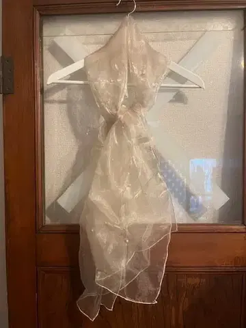 쉬폰 케이프 펄 장식 베이지 미사용품