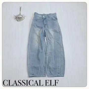 [ 로고 택 ] 클래식 엘프 와이드 데님 팬츠 L 데미지 가공