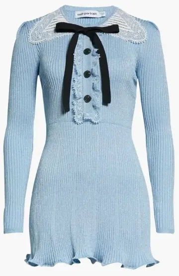 self-portrait 스카이블루 라메 미니 원피스 긴팔 S사이즈