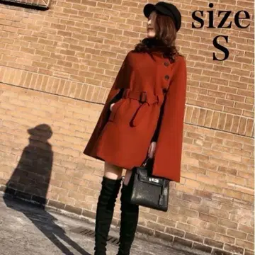 케이프 판초 코트 벨트 포함 테라코타 벨트 포함 망토 트렌치